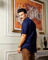 Royal Blue Rust Embroidered Cuban Shirt