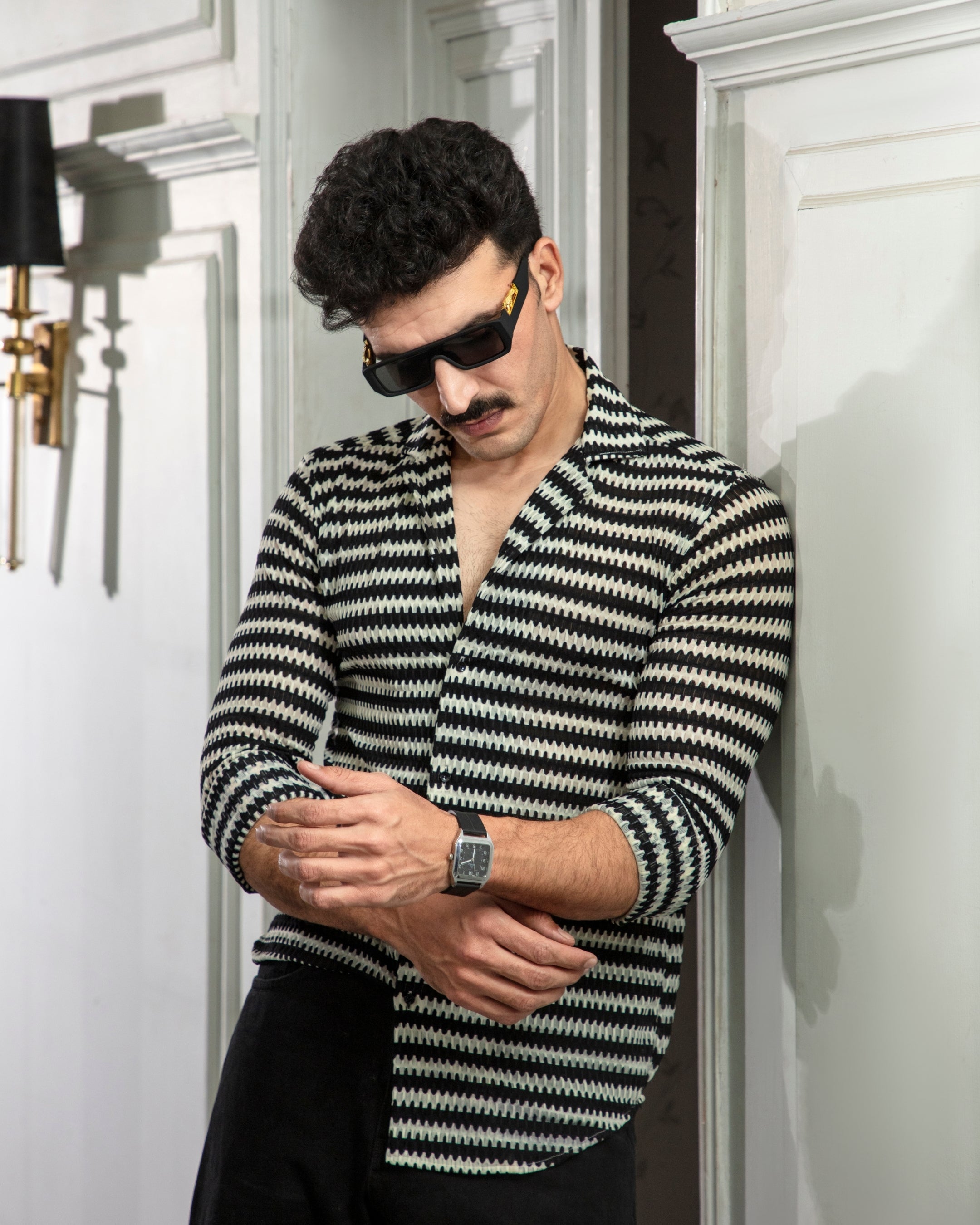 Classic Black & White Stripe Cuban Shirt