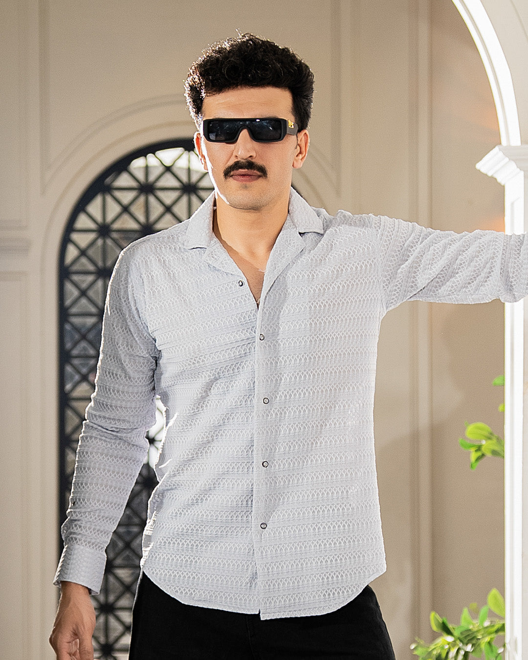 Ash Grey Textured Cuban Shirt