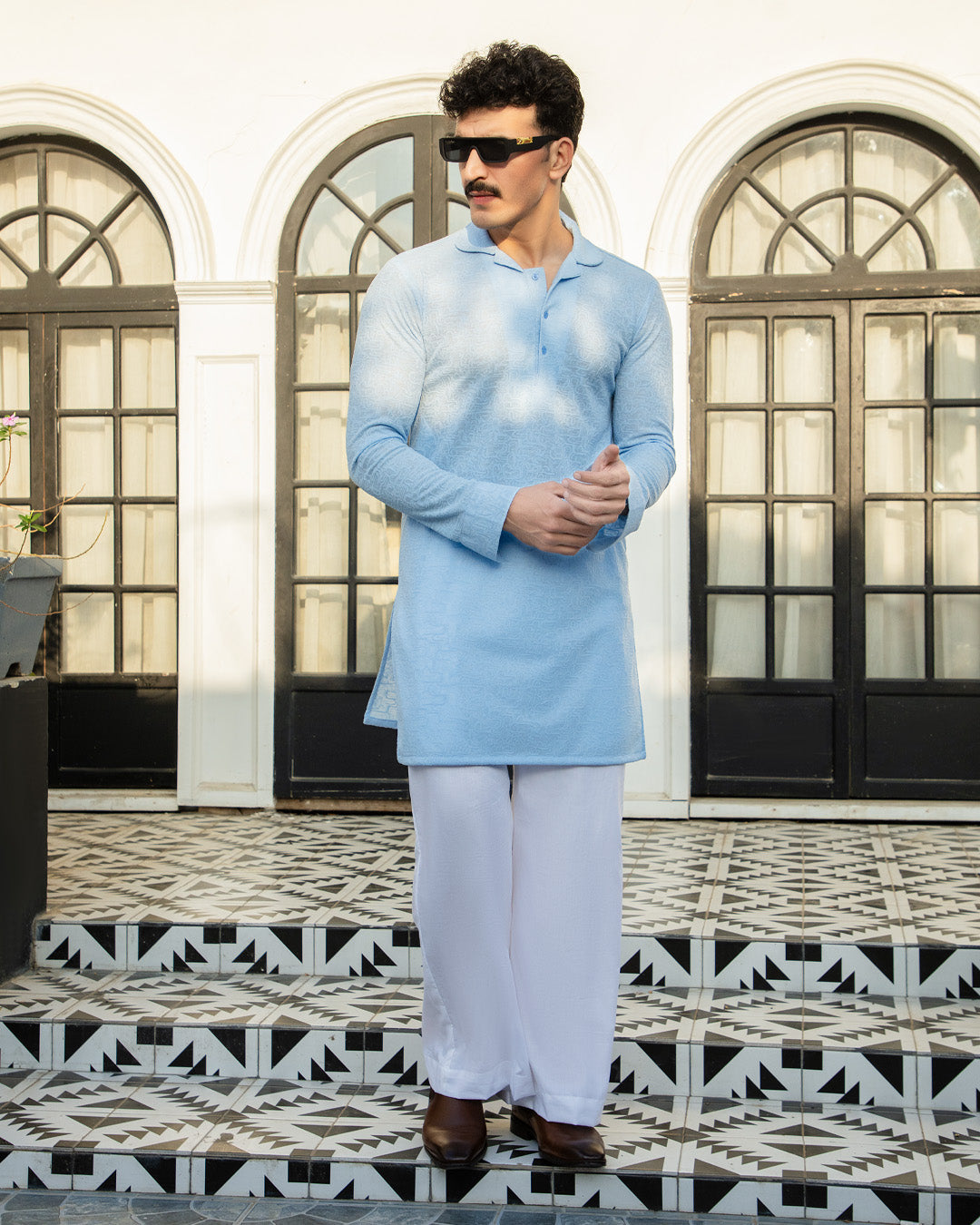 Ice Blue Textured Designer Kurta Pajama (ME-19)